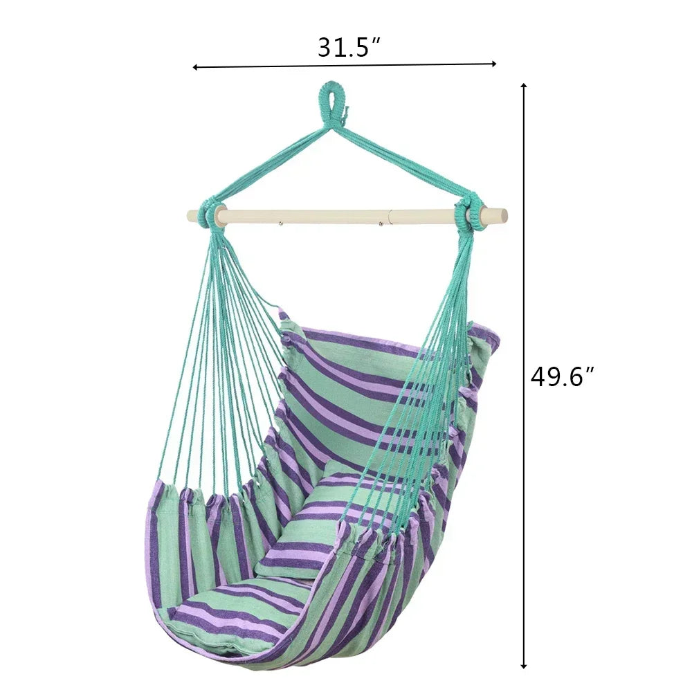 Cotton Canvas Hanging Rope Chair with Pillows - Purpleobsessions