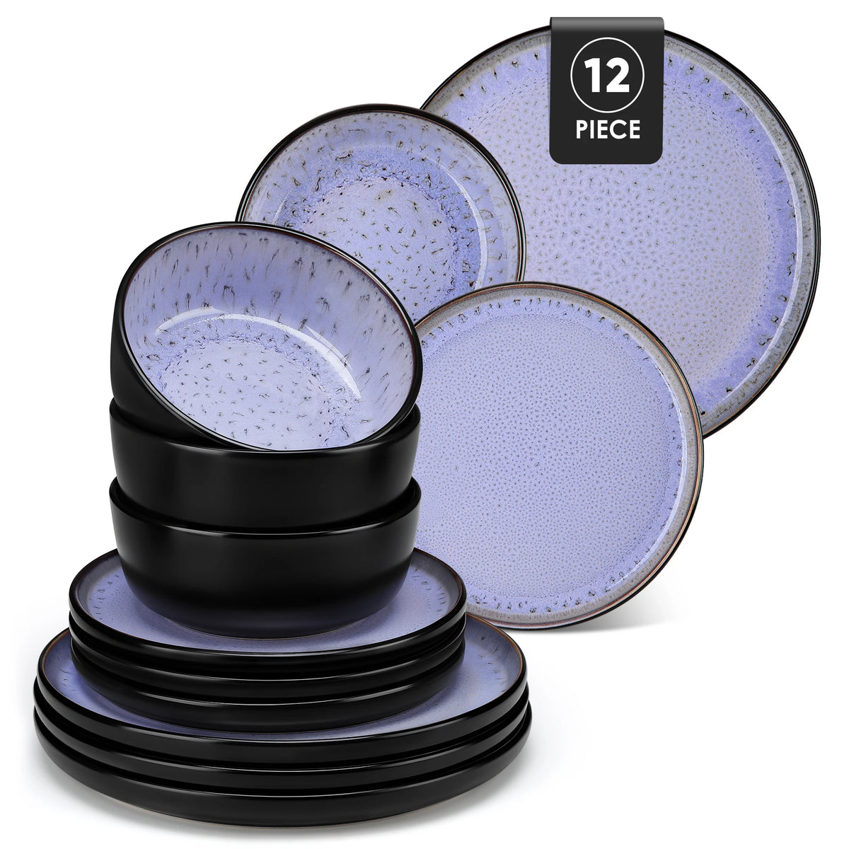 Vancasso 12/16 Piece Ceramic Dinnerware Set Stoneware Plates Set with 4/6 Pcs Dinner Plate/Dessert/Bowl/Soup