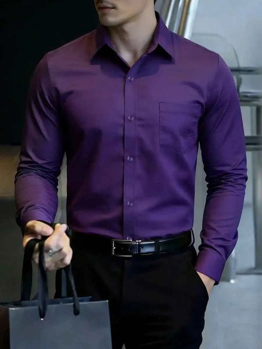 Mens Long Sleeve Button Front Formal Shirt Casual Dress Shirt For Office Business Ceremony
