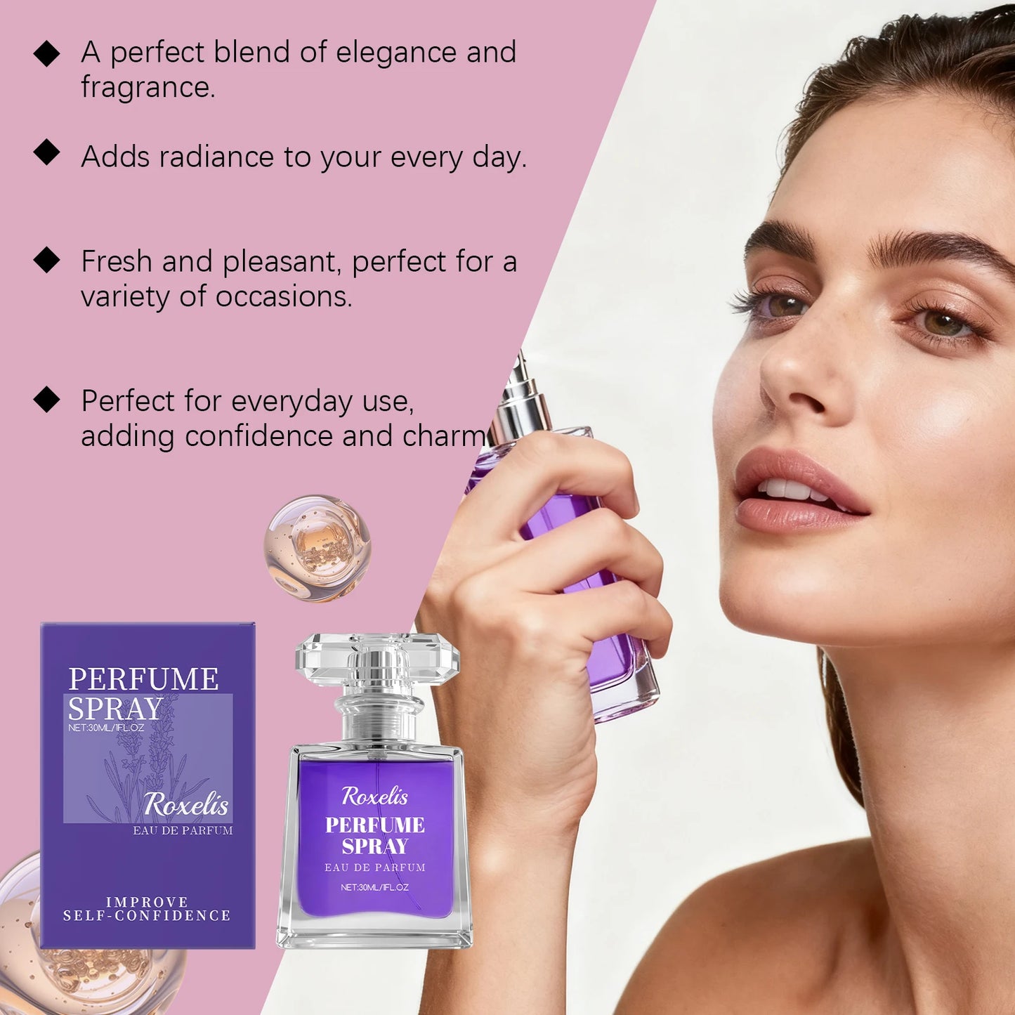 Lavender Perfume for Women - Roxelis Gentle Elegant Scent, Long Lasting Portable Fragrance, Daily Wear Compact Perfume