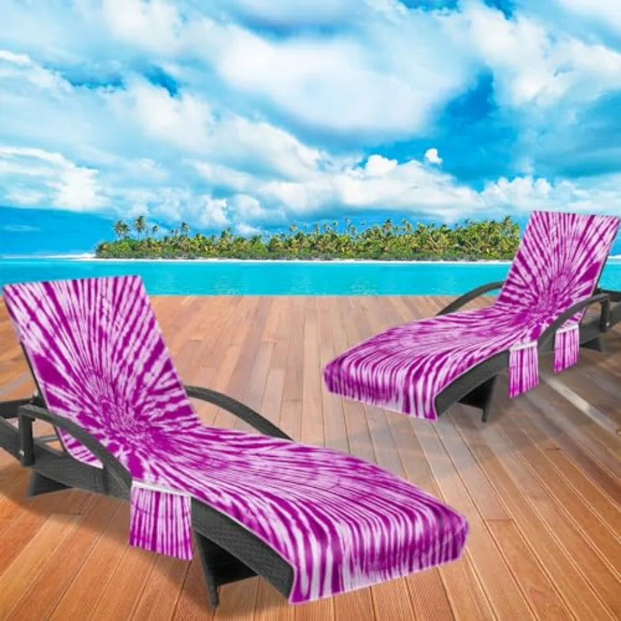 Lounge Chair Towel Cover, Tie Dye Style with Pockets -2 pc