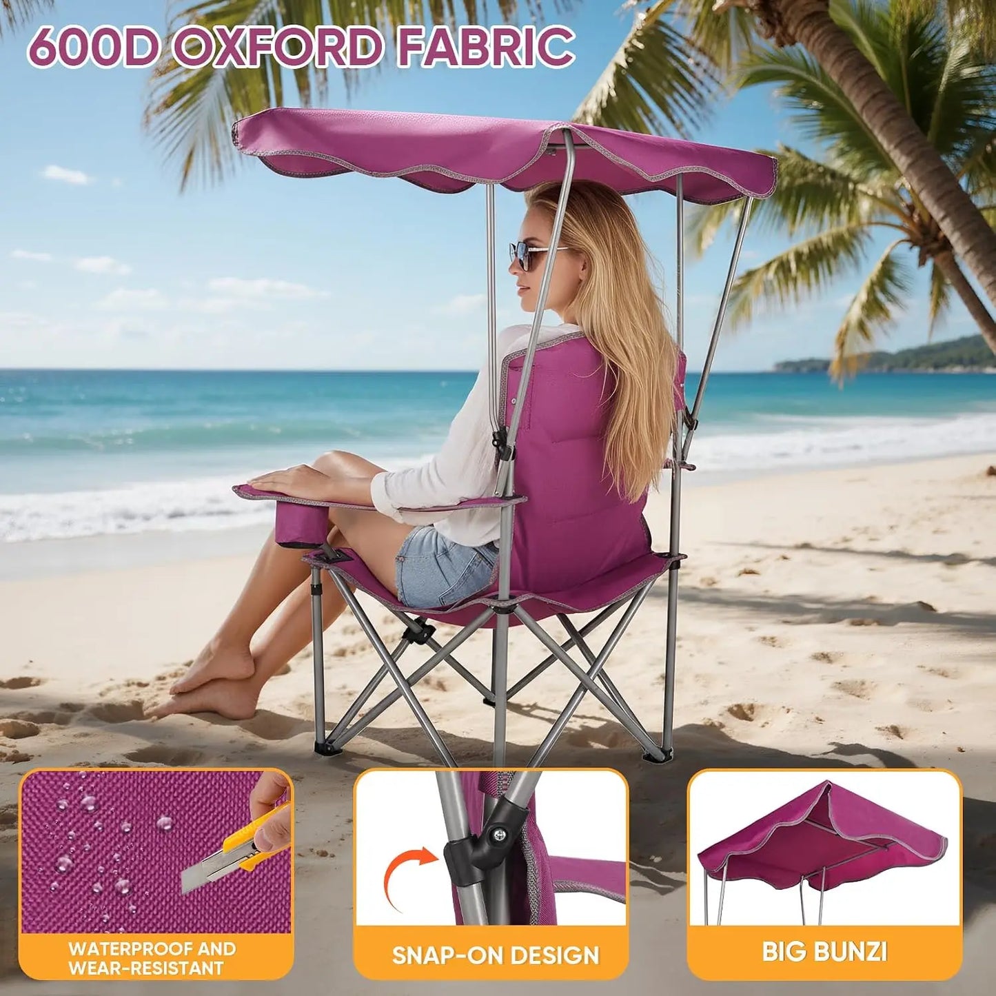 Folding Camping Chair With Adjustable Canopy Shade