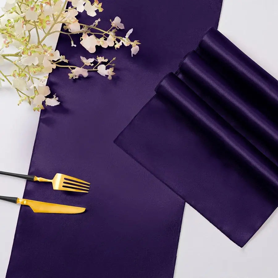 24 Pack Purple Satin Table Runner 12 x 108 Inch, Smooth Table Runners for Wedding Banquets Birthday Party