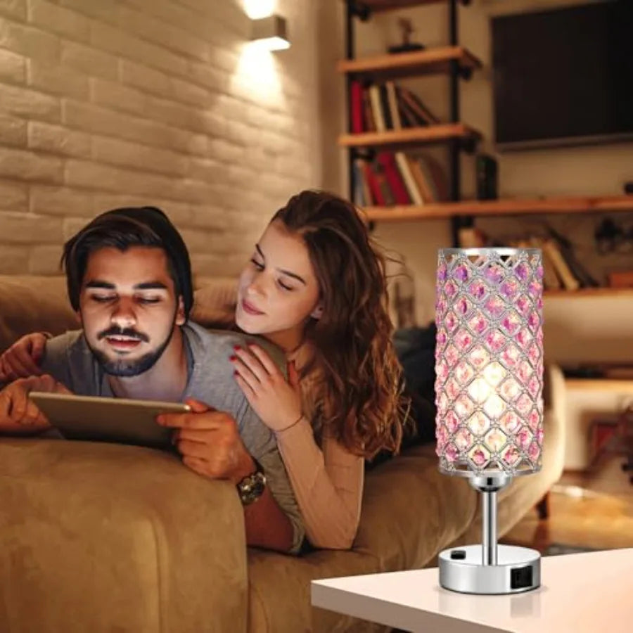 Set of 2 Crystal Lamps, 3 Way Dimmable Touch Lamp with Crystal Shade,