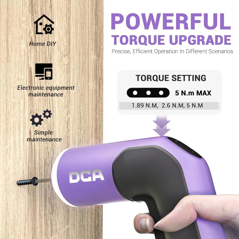 4V Electric Screwdriver Set, 2000mAh Li-ion Battery, 1/4" Hex Chuck, USB-C, 18 Bits, Purple