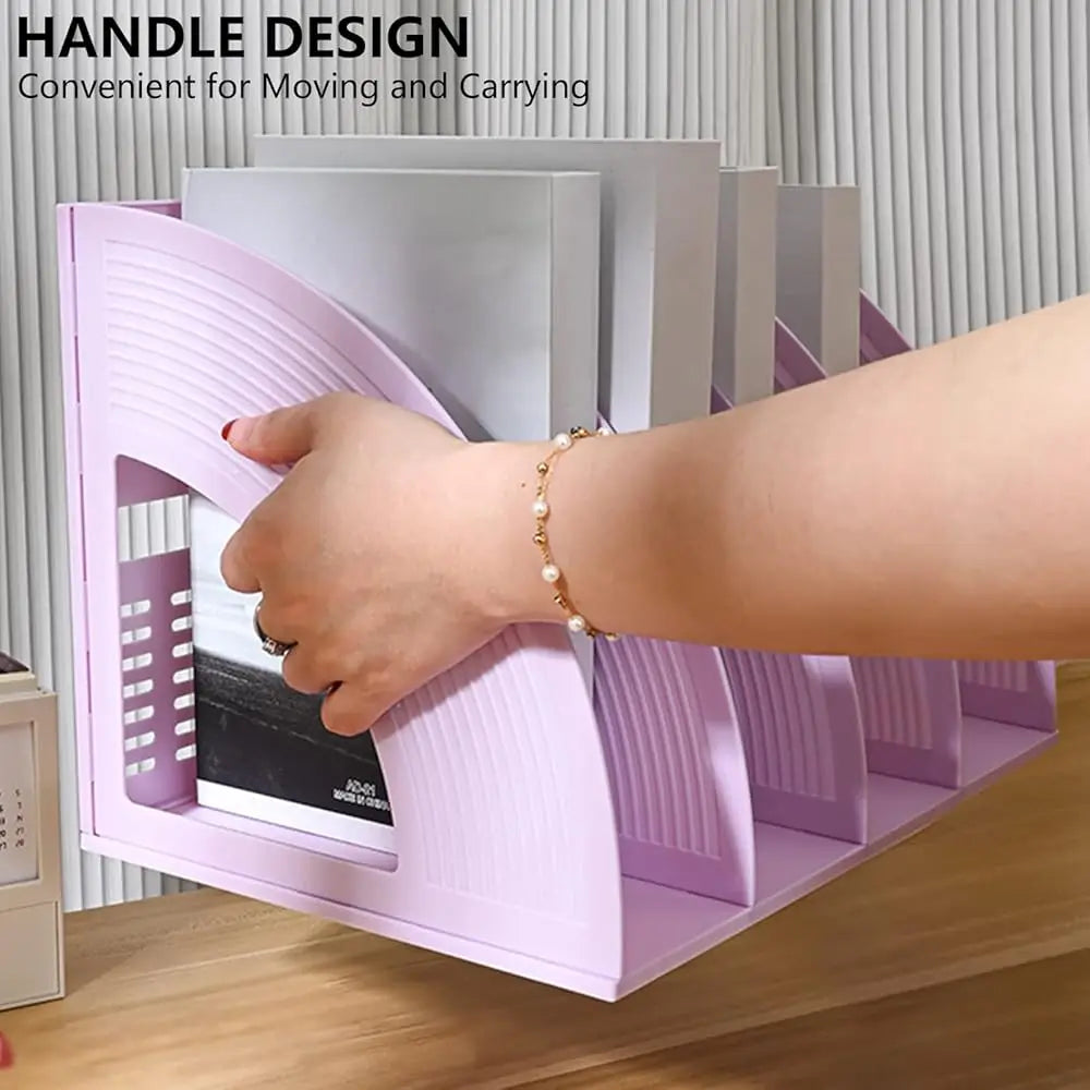 Magazine File Holder Folder Storage Desktop 4 Compartment Standing Hollow Purple Files Bookshelf Organizer