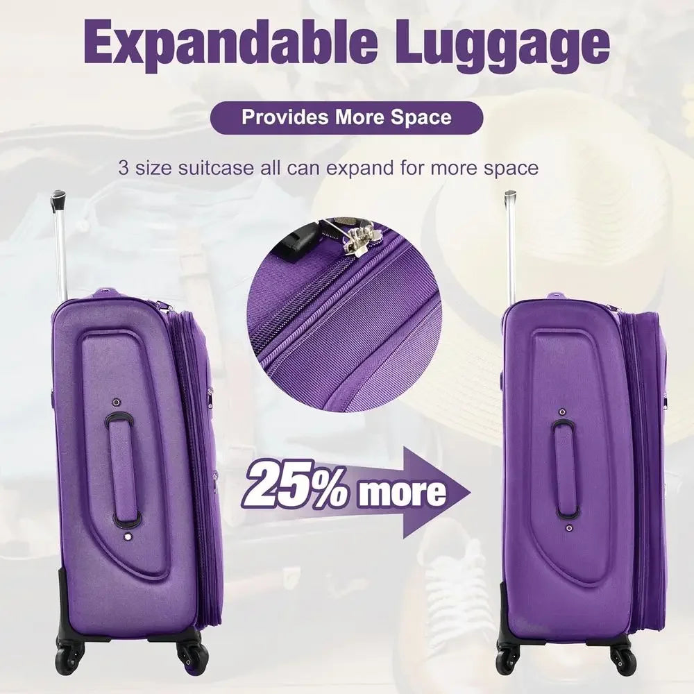 3-Piece Expandable Spinner Luggage Set with Dual Bag Wheels, 22, 26, 30