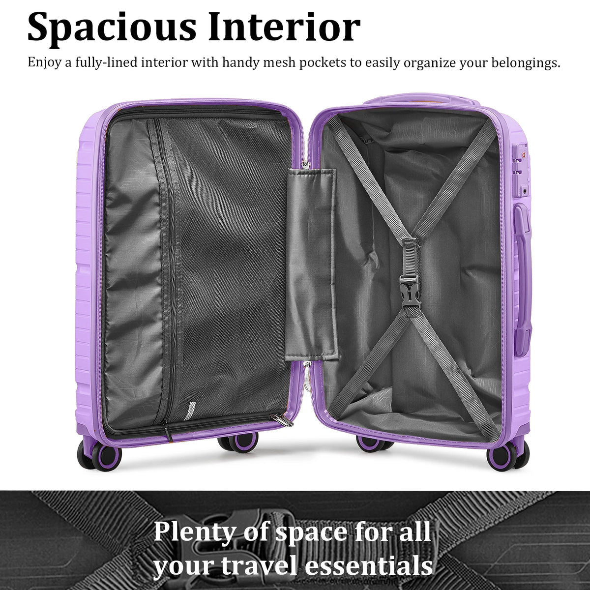 3-Piece Travel Luggage Set, PP Hard Shell Lightweight Durable Suitcase with TSA Lock and Spinner Wheels
