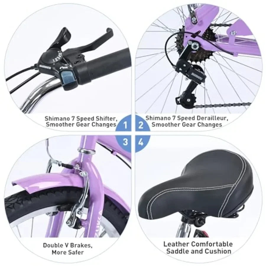 Beach cruiser bike, 26 inch, high carbon steel frame, 7-speed with dual V-brakes