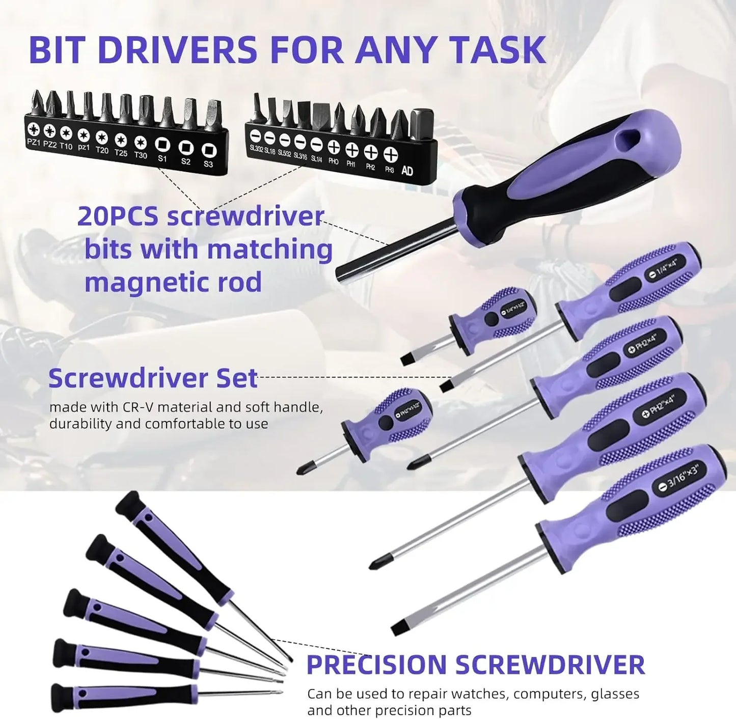 223-Piece Purple Tool Set with 13-Inch Wide Mouth Tool Bag