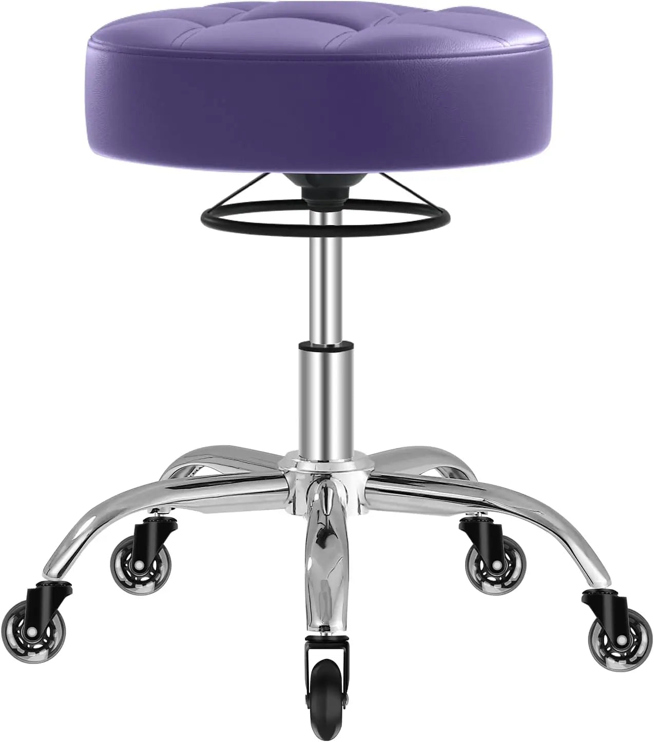 Heavy Duty Rolling Stool: Soft Leather Seat, 360 Swivel, Adjustable Height, No Squeak or Tip Over, Salon Spa, 400lb capacity