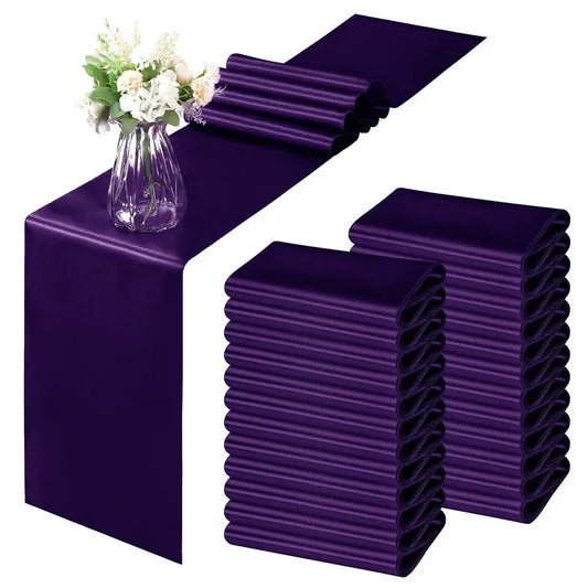 24 Pack Purple Satin Table Runner 12 x 108 Inch, Smooth Table Runners for Wedding Banquets Birthday Party