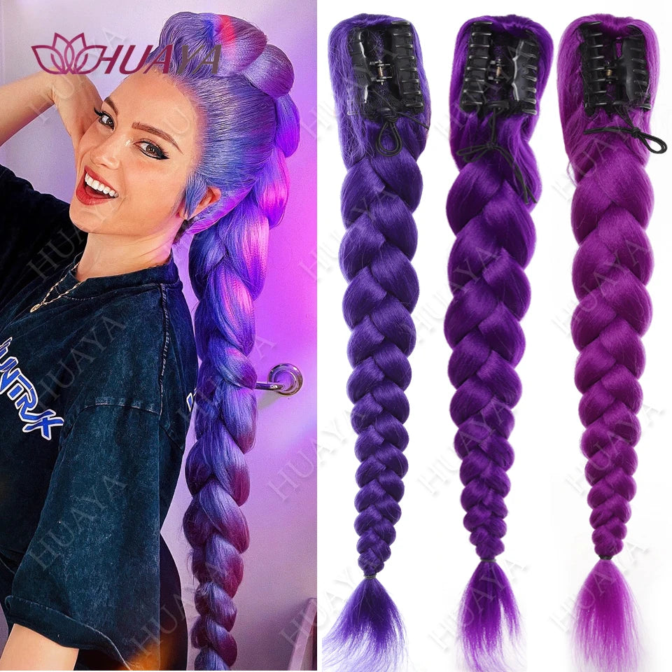 Synthetic Long Braided Purple Hair Ponytail Extension
