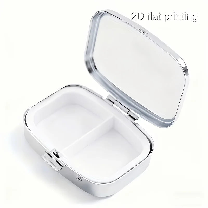 1PC compact 2-compartment square metal pill box, featuring a purple starry night waterfall design