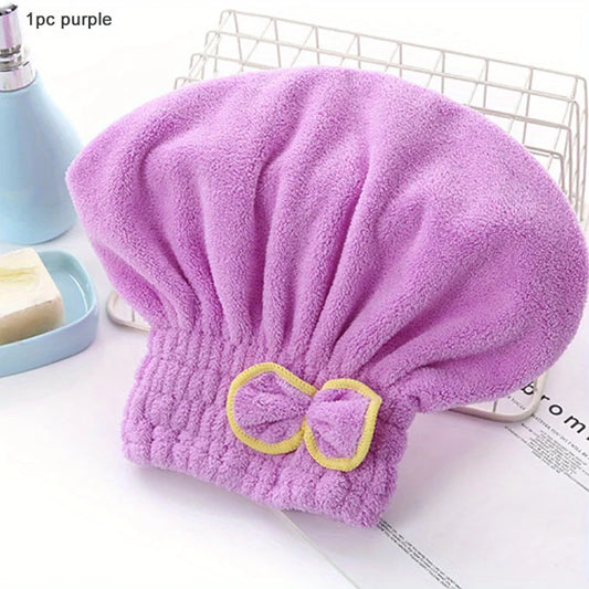 Cute Quick-Dry Shower Caps with Bow Decoration, Elastic Absorbent Hair Drying Bonnet