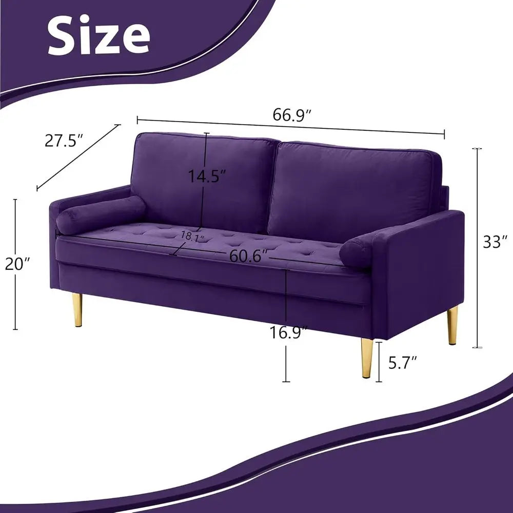 Upholstered 2-Seater Velvet Loveseat, 66.9 Length
