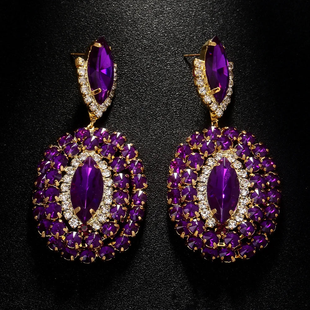 Exquisite Purple Crystal Large Hanging Earrings