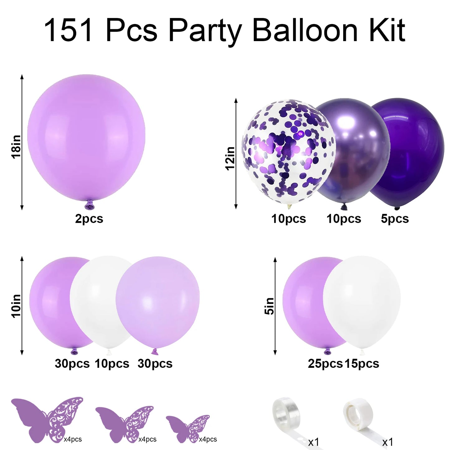 151 PCS Purple Latex Balloon Set