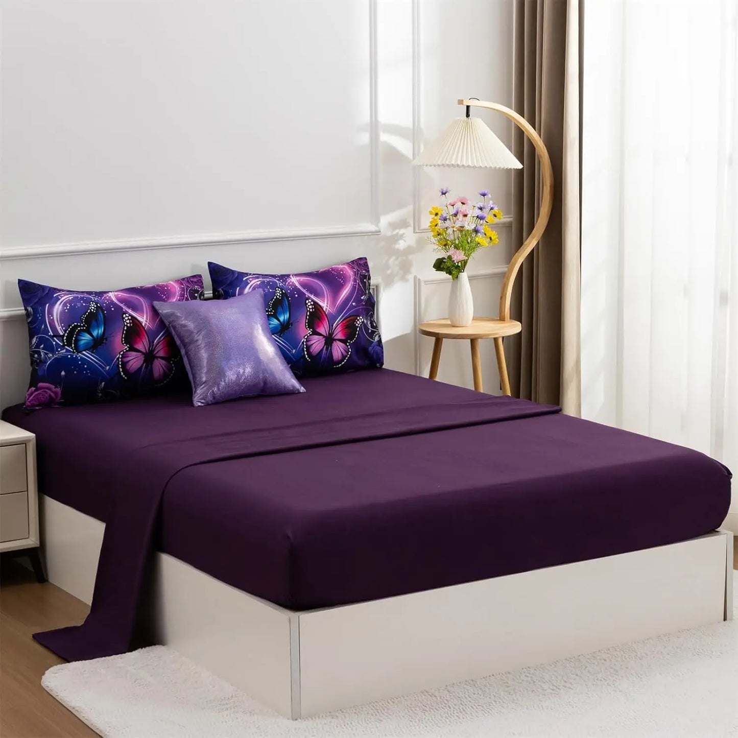 Dreamy Purple Butterfly Bedding Set with Black & Purple Comforter-Queen size