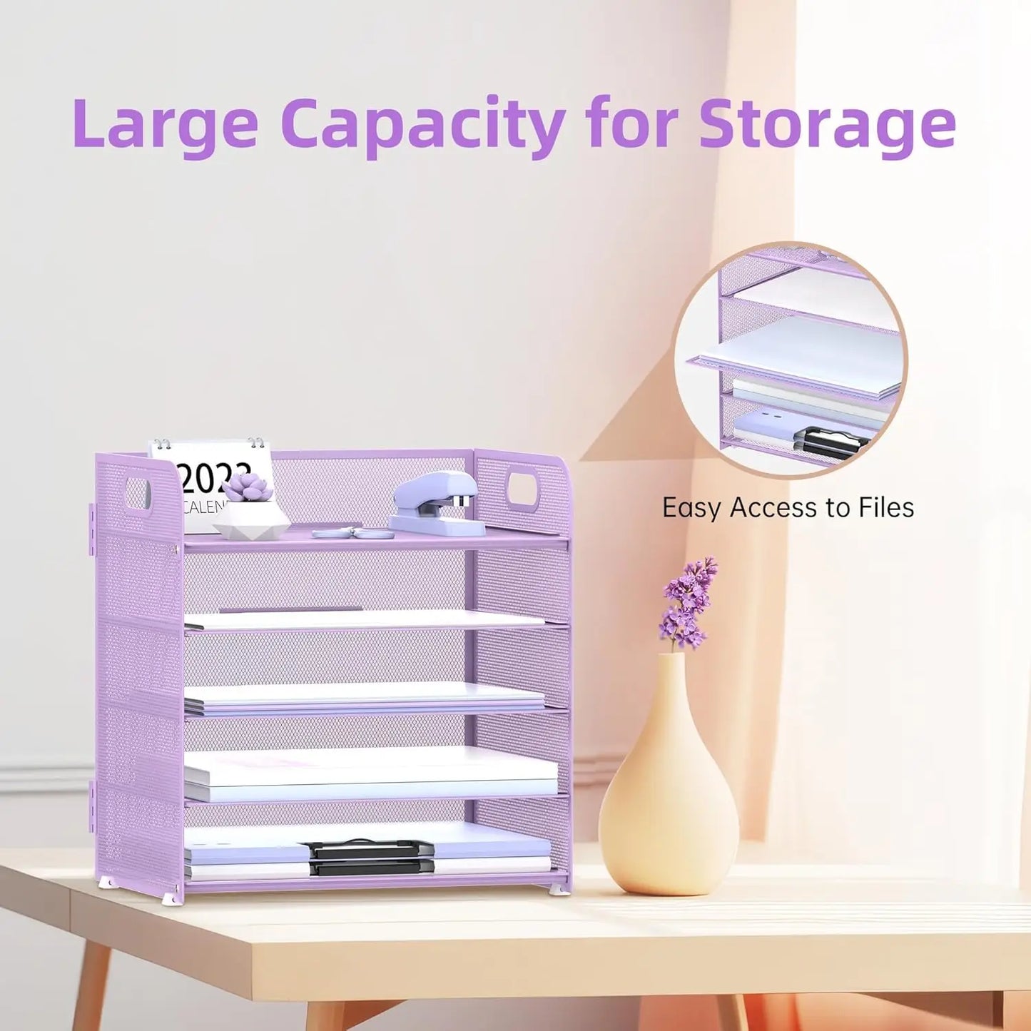 5-Tier Purple Mesh Desk Organizer with Handle