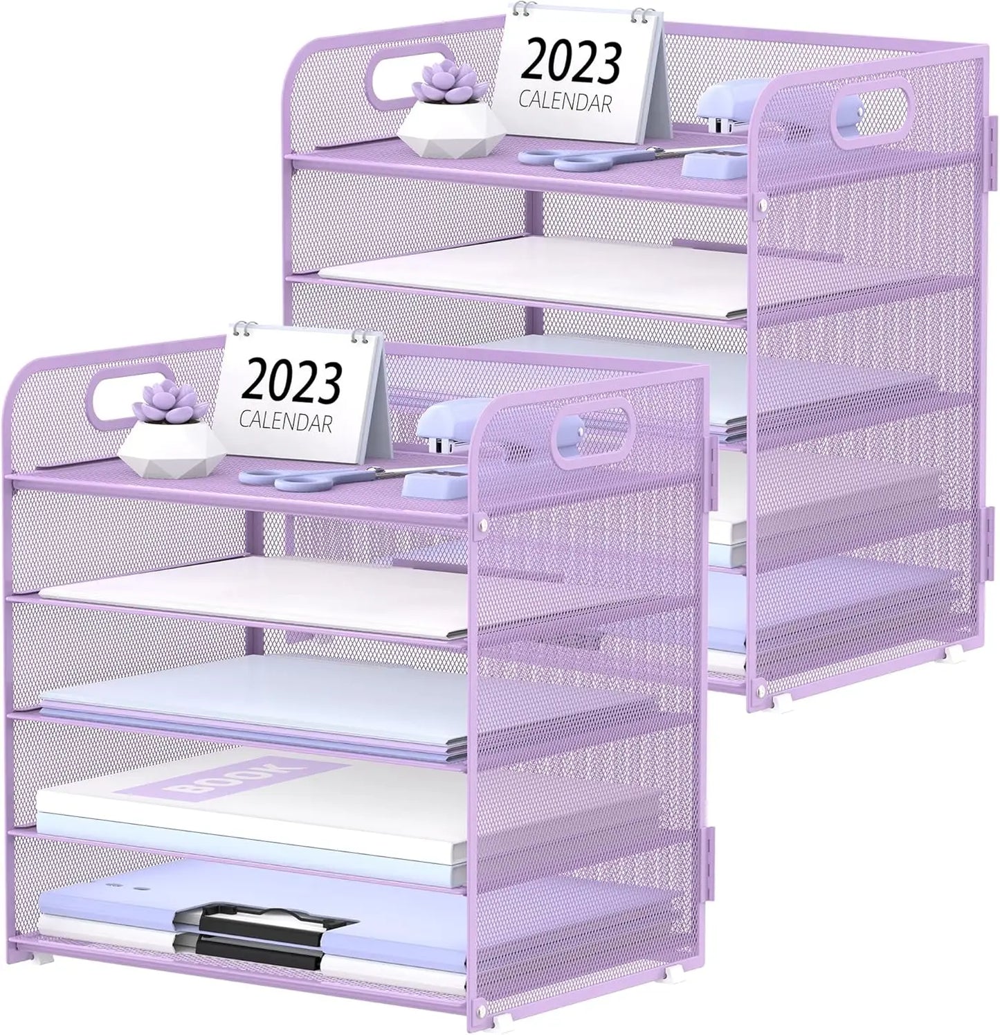 5-Tier Purple Mesh Desk Organizer with Handle