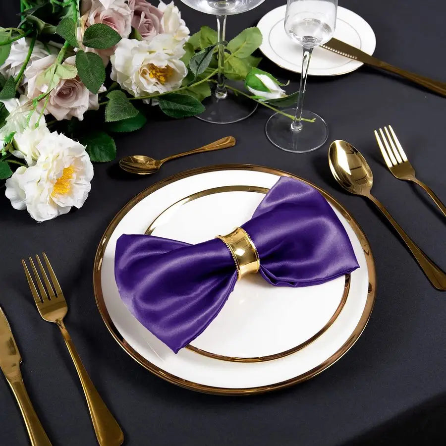100 Pieces Purple Satin Cloth Napkins 12 x 12 Inches,