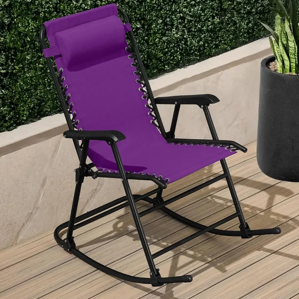 Amethyst Purple Zero Gravity Reclining Outdoor Rocking Chair with Adjustable Pillow