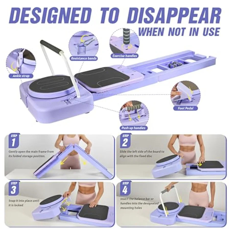 Foldable Portable Pilates Board Equipment Kit with Resistance Bands, Handles