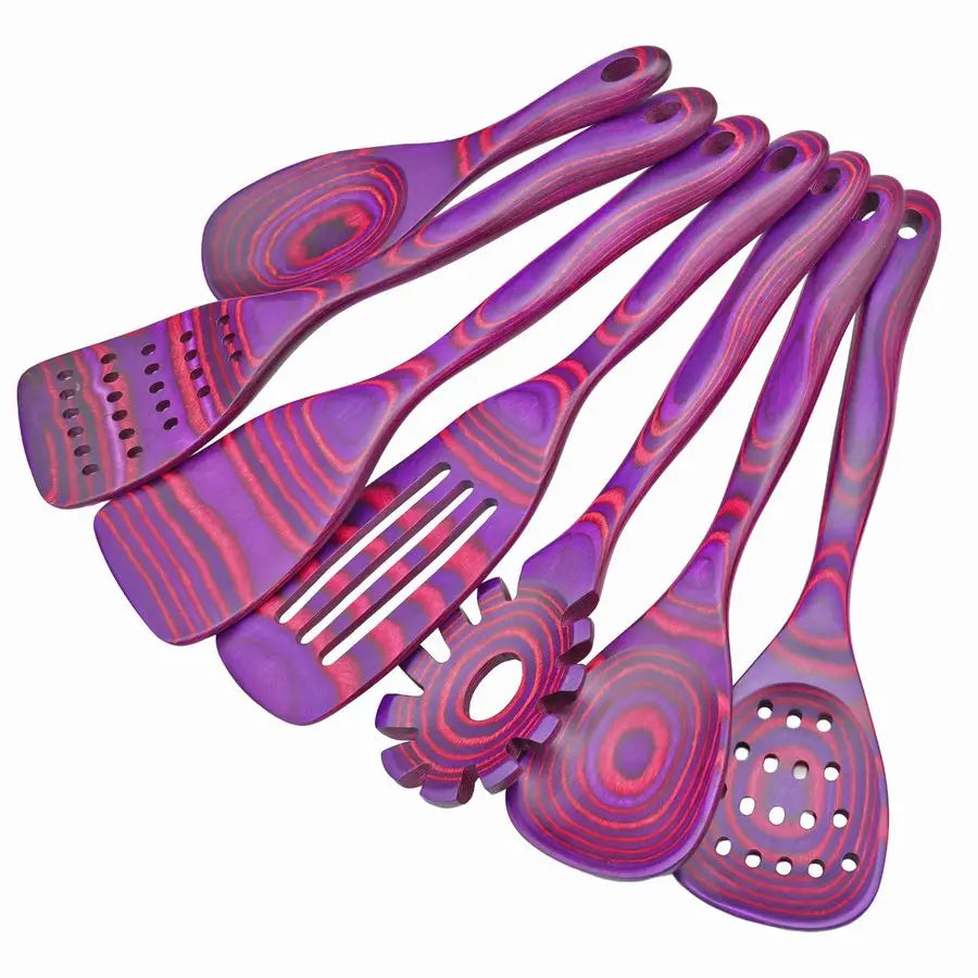 Wood Kitchen Utensil Set, purple NonStick
