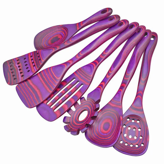 Wood Kitchen Utensil Set, purple NonStick