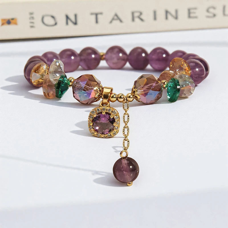 Natural Purple Crystal Bead Bracelet