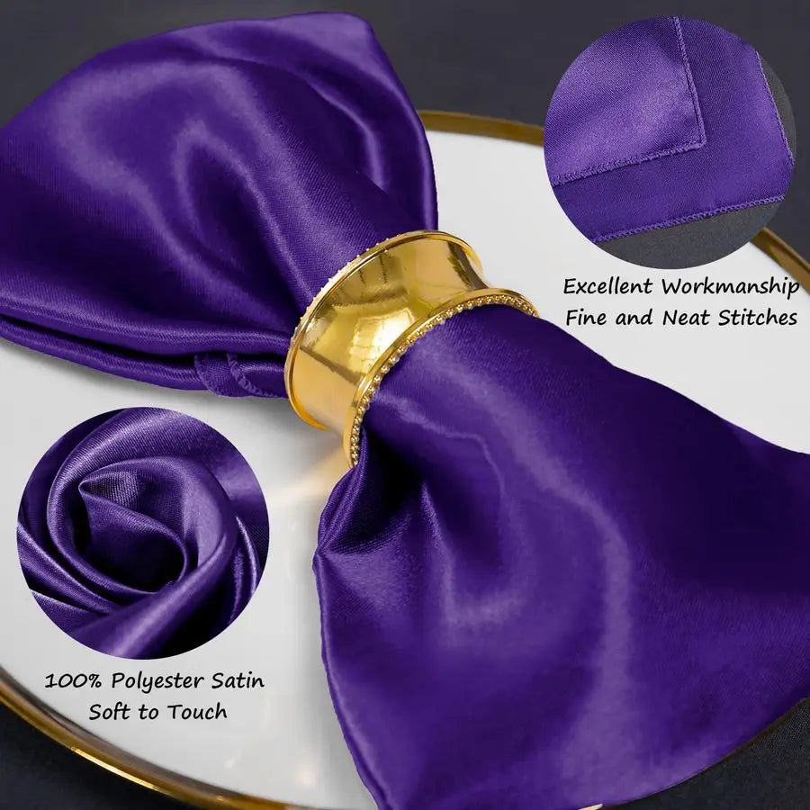 100 Pieces Purple Satin Cloth Napkins 12 x 12 Inches,