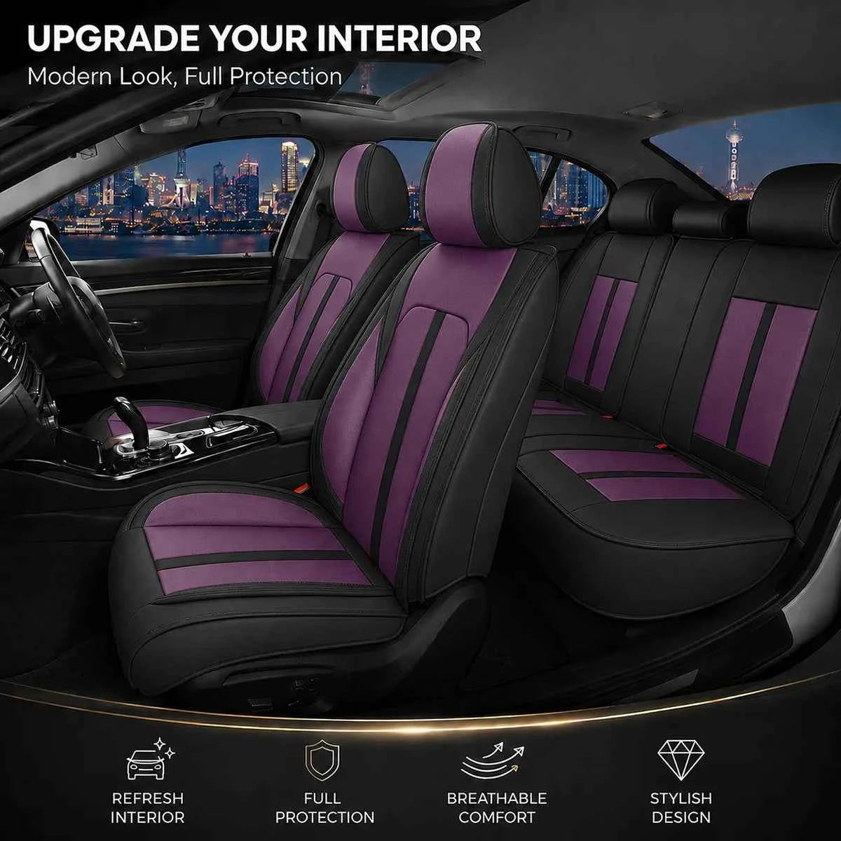 Car Seat Covers Full Set 5 Seat, Fit for Ford Escape, Edge, Focus, Fusion, Mustang Mach-E, Maverick, EcoSport, Taurus, NAPPA Leather Car Seat Protector