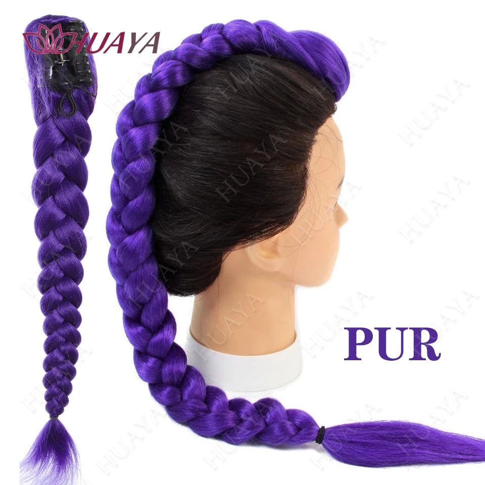 Synthetic Long Braided Purple Hair Ponytail Extension
