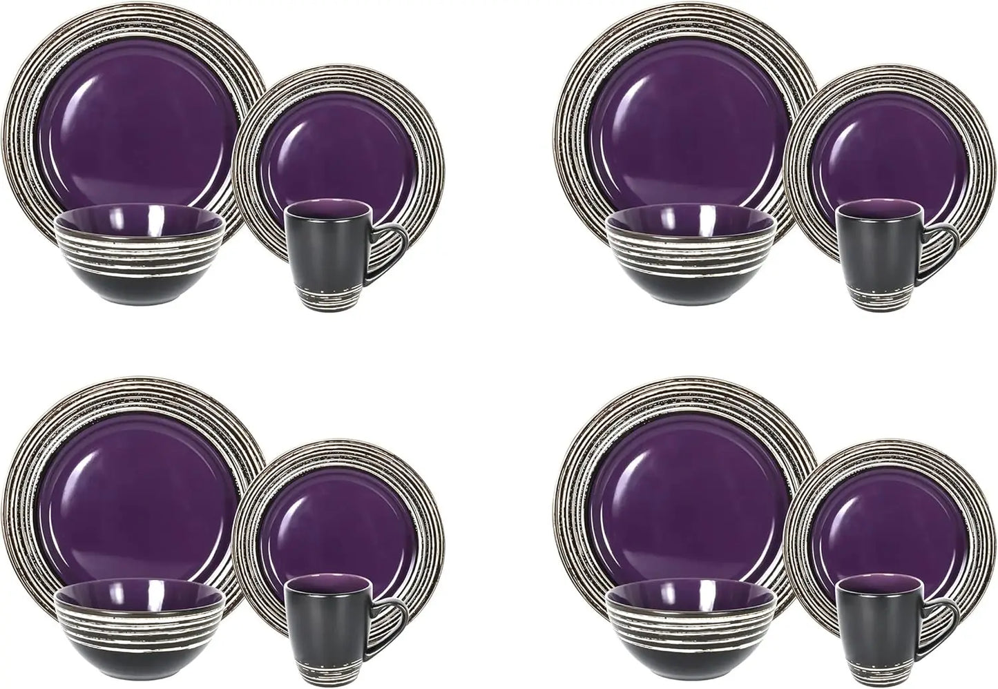 Stoneware Handcrafted Tree Bark Effected Glaze Dinnerware Set (Lavender/Purple, Service for 4-16pc Set)