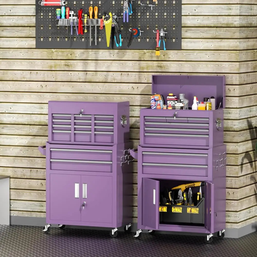 Portable 8-Drawer Tool Chest with Lockable Wheels, Detachable Top Box, Organizer for Workshop or Storage