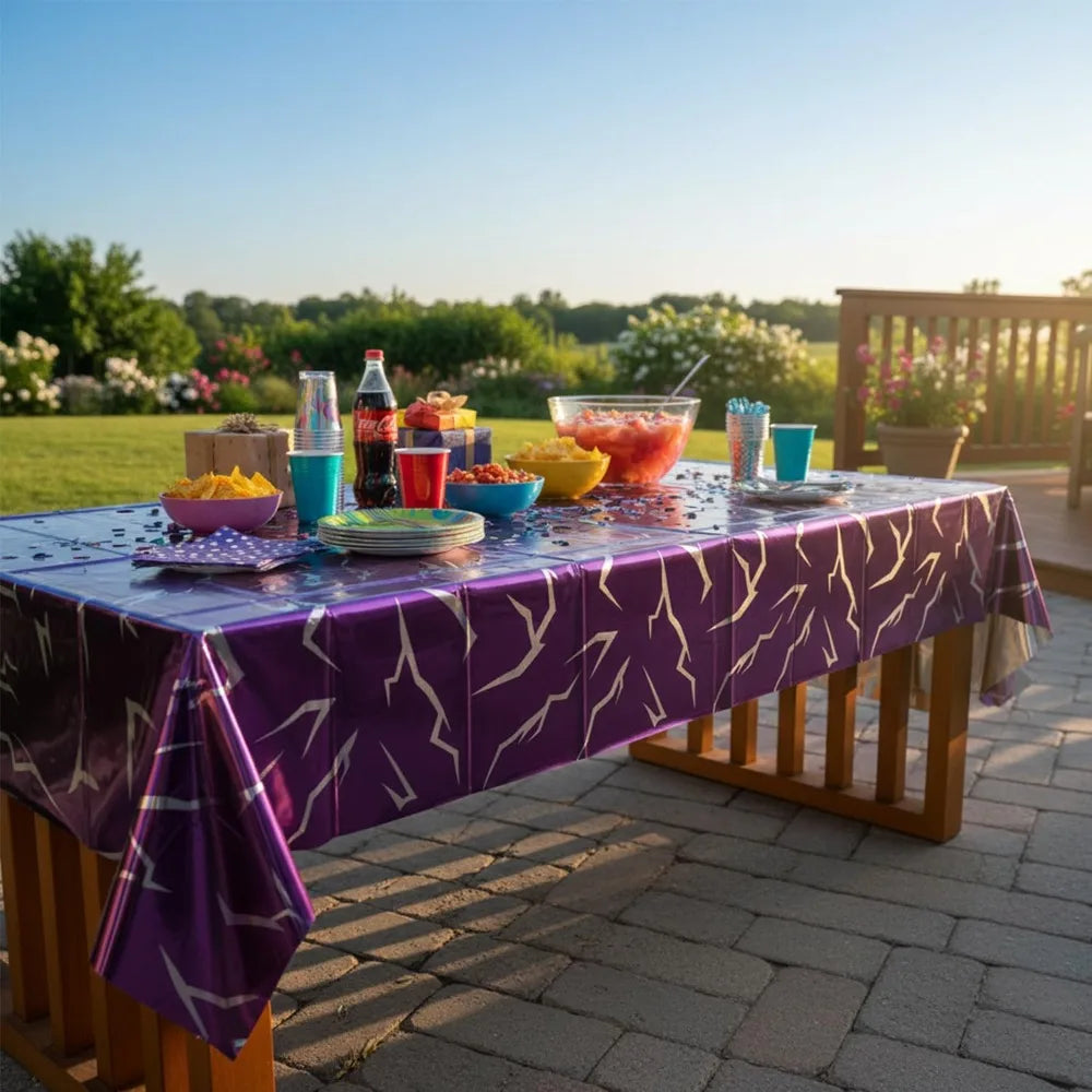 Iridescent Holographic Laser Tablecloth 2 Pack, Purple Lightning Pattern  54x108 Inch