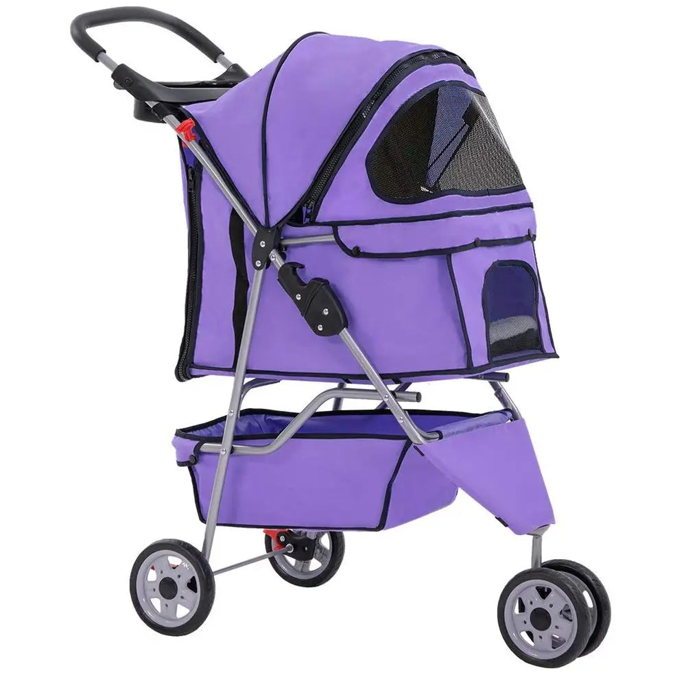 3-Wheel Dog/Cat Stroller, Cage for Small/Medium Pets. Folding Travel Carrier with Cup Holder, Waterproof