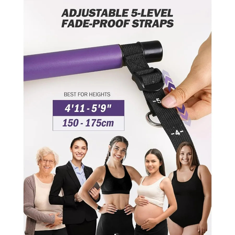 Upgraded Pilates Bar Kit with Resistance Bands Natural Latex, Heavy-Duty Stainless Steel