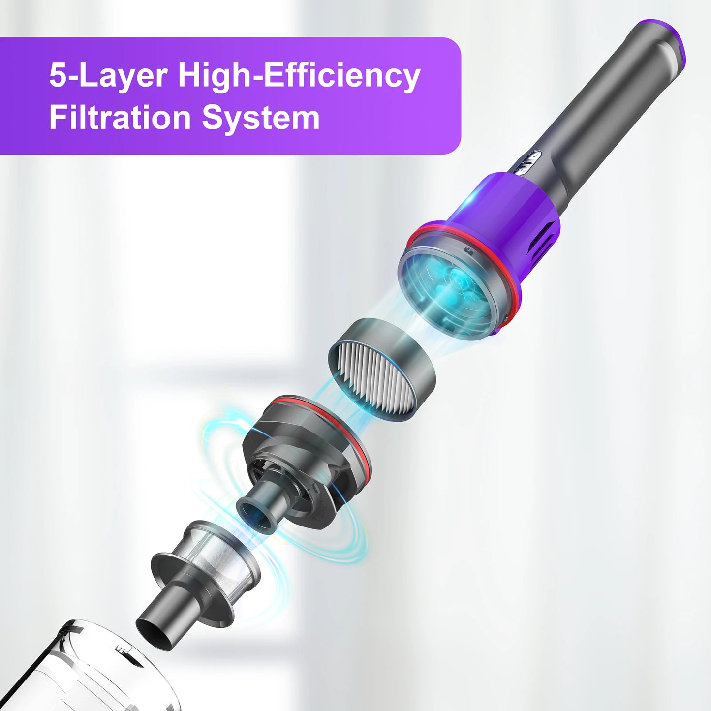 Cordless Vacuum Cleaner,  Powerful Stick Vacuum with Brushless Motor, Purple