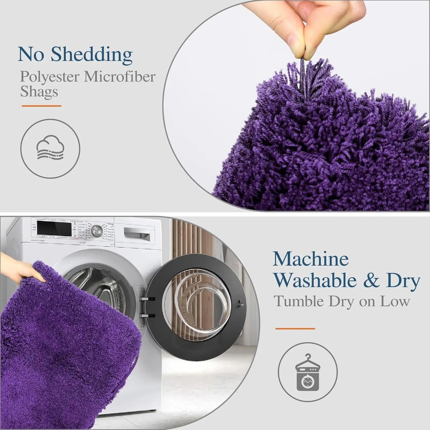 Non Slip Bath Mat, Dark Purple, 16x24, Water Absorbent Soft Microfiber Shaggy, Machine Washable Thick Plush Rug