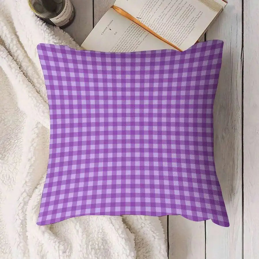 18x18 Inch Purple Plaid Decorative Pillow Cover