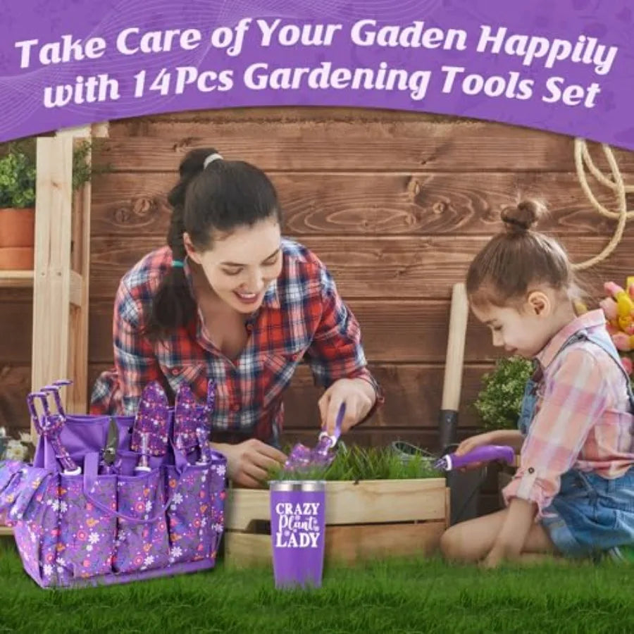 14 PCS Garden Tools Set Kit with Garden Tool Bag and mug