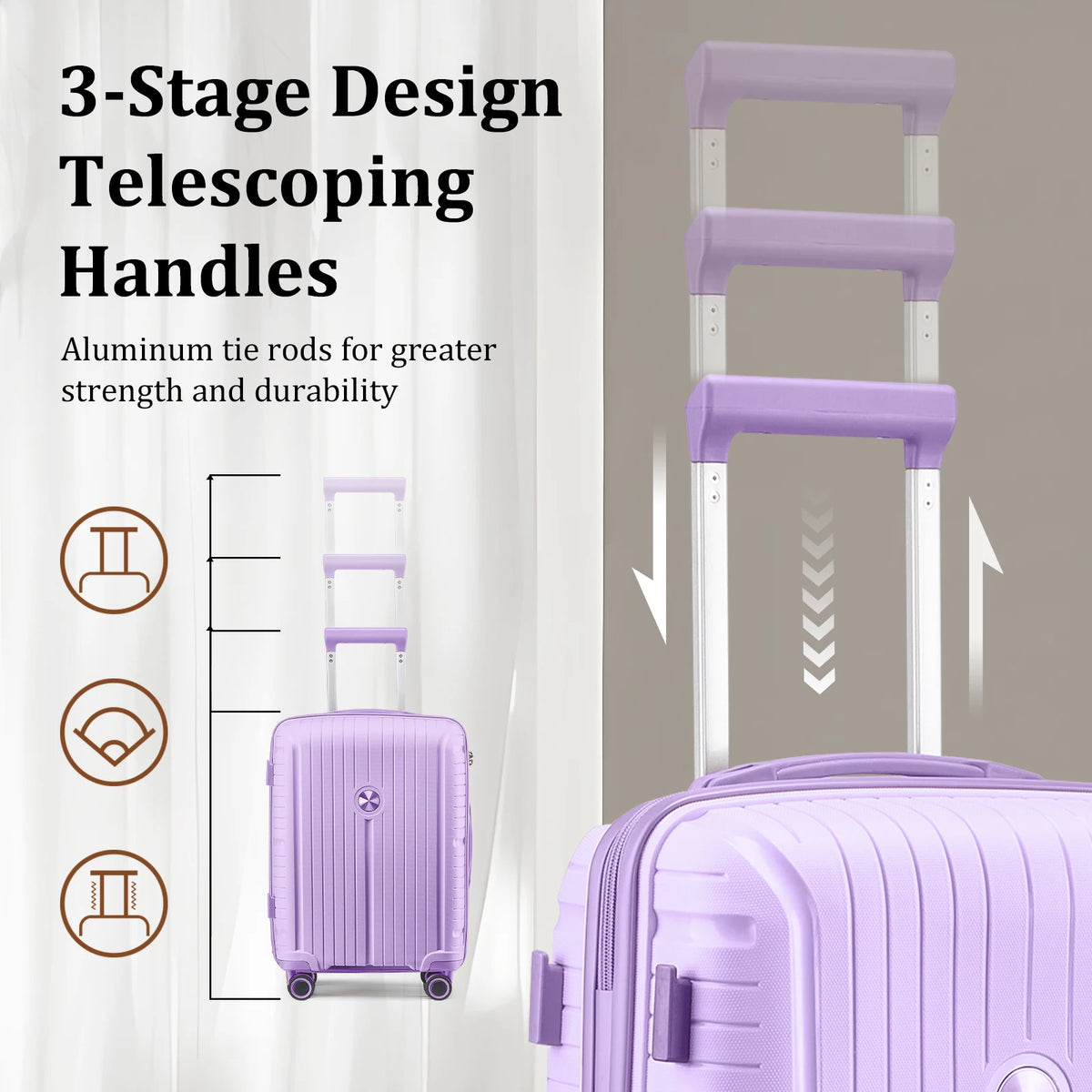 3-Piece Travel Luggage Set, PP Hard Shell Lightweight Durable Suitcase with TSA Lock and Spinner Wheels