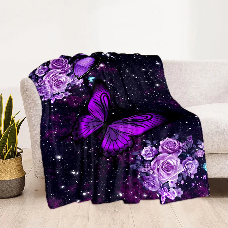 Soft and Cozy Butterfly Floral Print Flannel Blanket