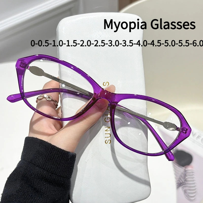 Oval Shaped Myopia Glasses Durable Anti Blue Light with Metal Frames Finished Myopia Glasses Suitable for Various Face Shapes