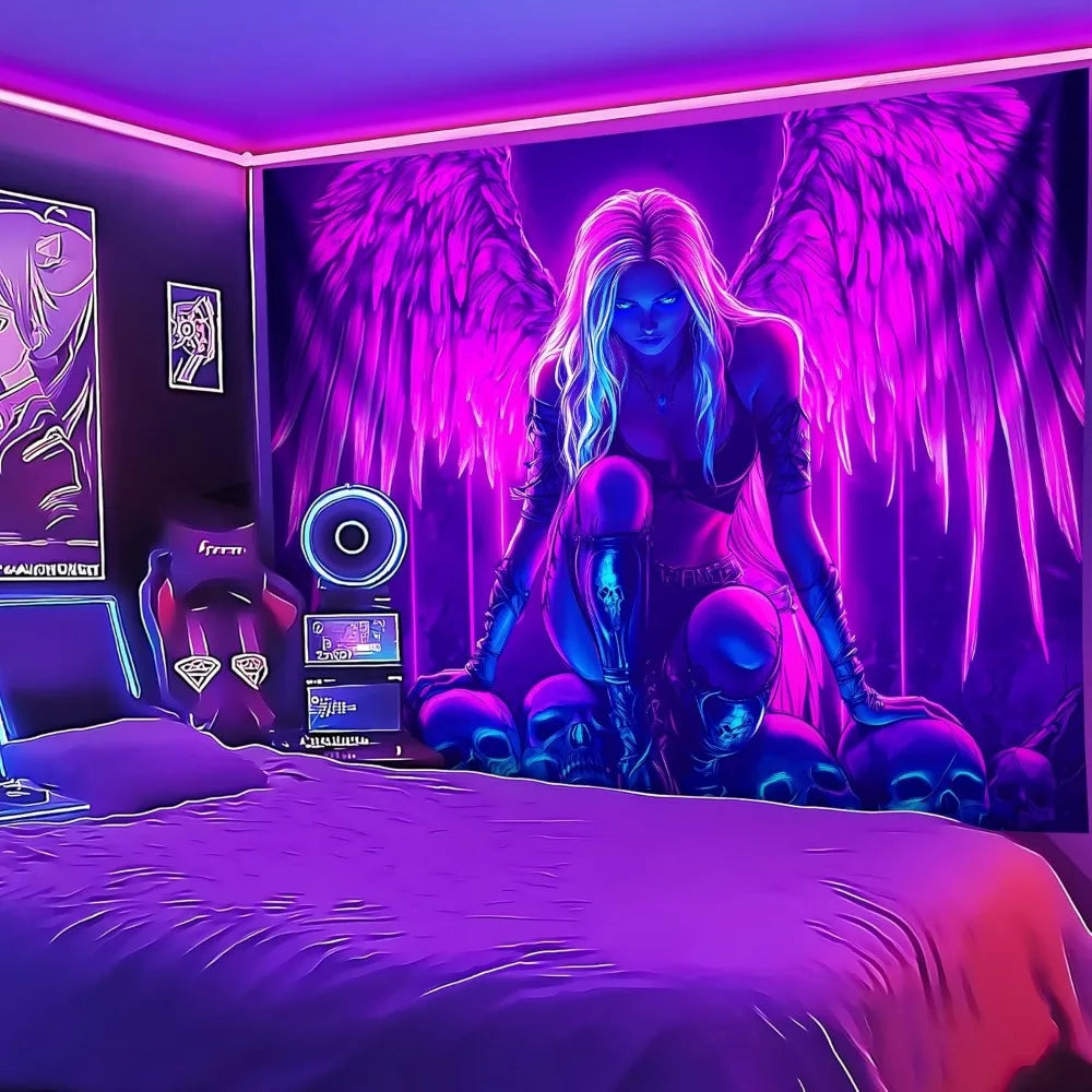 Blacklight tapestry, dark UV-reactive black light wall hanging