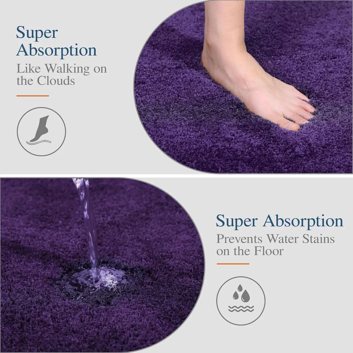 Non Slip Bath Mat, Dark Purple, 16x24, Water Absorbent Soft Microfiber Shaggy, Machine Washable Thick Plush Rug
