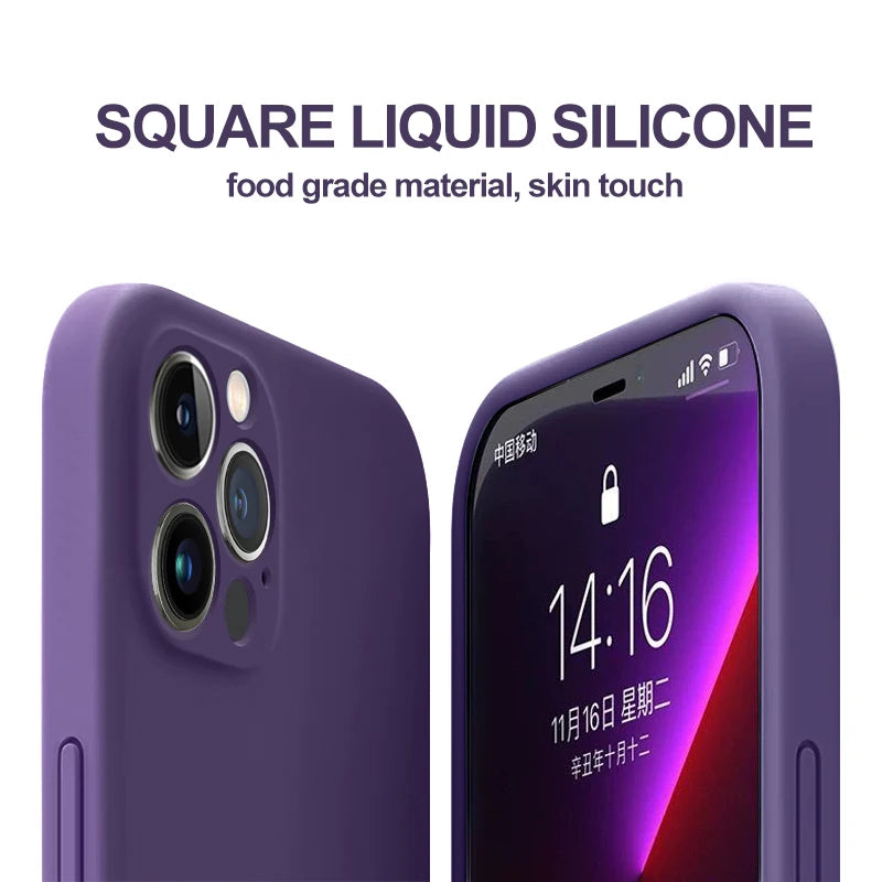 Purple Liquid Silicone Shockproof Phone Case For iPhone 16 13 15 Pro Max 12 11 14 Plus X XS XR
