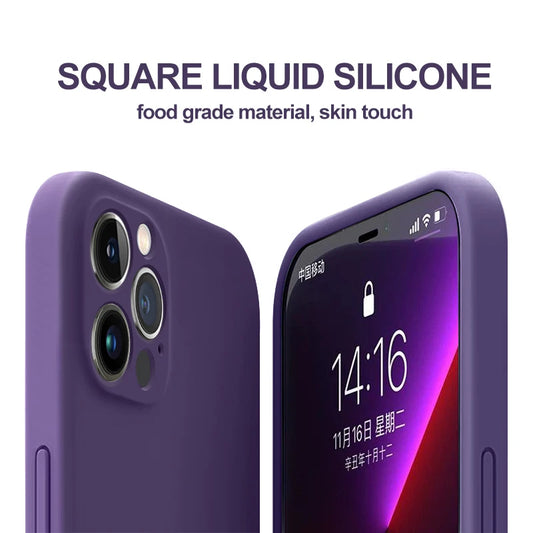 Purple Liquid Silicone Shockproof Phone Case For iPhone 16 13 15 Pro Max 12 11 14 Plus X XS XR